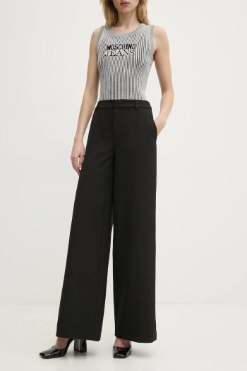 Nohavice Moschino Jeans dámske, čierna farba, široké, vysoký pás, 0339 3225
