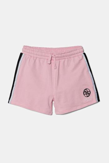 Detské bavlnené šortky Guess ružová farba, s nášivkou, nastaviteľný pás J5RD09 KAD74