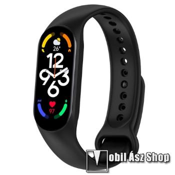 Okosóra szíj - FEKETE - szilikon, 106mm + 92mm hosszú - Xiaomi Mi Band 5 / Mi Band 6 / Mi Band 7 / Amazfit Band 5