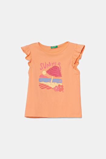Detské bavlnené tričko United Colors of Benetton oranžová farba, 3I1XG10JK
