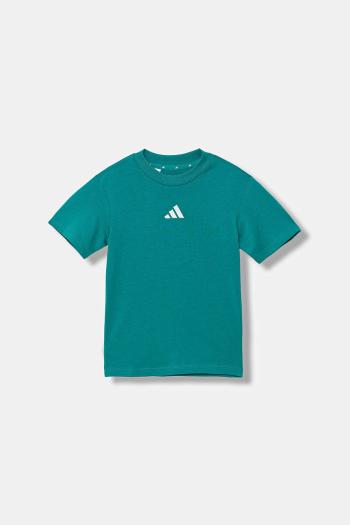 Detské bavlnené tričko adidas zelená farba, s nášivkou, JW0005