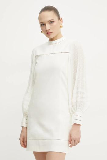 Ľanové šaty Twinset béžová farba, mini, rovný strih, 251TP2061
