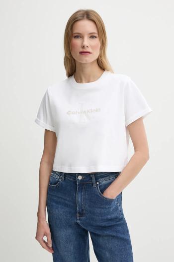 Bavlnené tričko Calvin Klein Jeans dámske, biela farba, LV047AB814