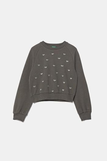 Detská bavlnená mikina United Colors of Benetton šedá farba, s nášivkou, 3J70C10O2