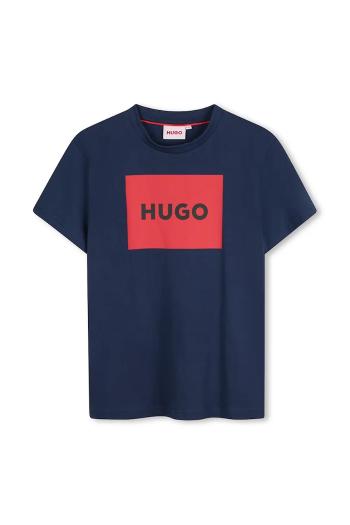 Detské bavlnené tričko HUGO tmavomodrá farba, s potlačou, G00334