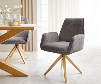 Otočná stolička Zoa-Flex drevená základňa square bouclé sivá 180°