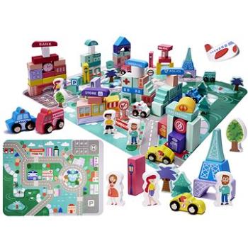 IKONKA Vzdelávacie drevené mestské puzzle 128 ks (ikonka_KX6197)