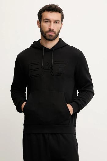 Mikina EA7 Emporio Armani čierna farba, s kapucňou, jednofarebná, AF10432.7M000152