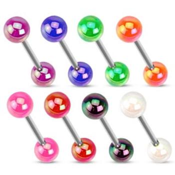 Oceľový piercing do jazyka, dve farebné guličky s metalickým leskom - Farba piercing: Modrá