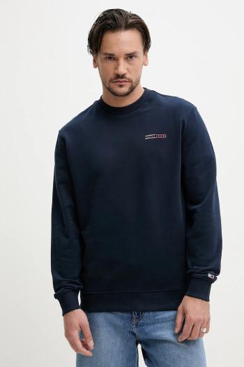 Bavlnená mikina Tommy Jeans pánska, tmavomodrá farba, s potlačou, DM0DM20849