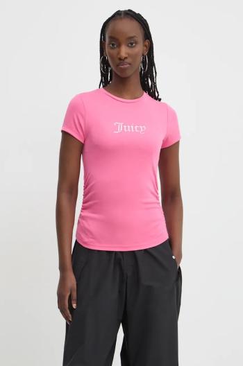 Tričko Juicy Couture DOT RUCHED TEE dámsky, ružová farba, JCWCT24311