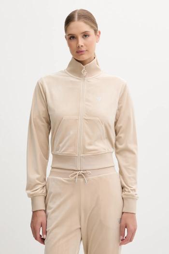 Velúrová mikina Guess COUTURE béžová farba, jednofarebná, V3BQ22 K0232