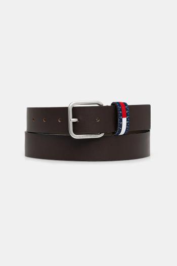 Kožený opasok Tommy Jeans hnedá farba, AM0AM13688