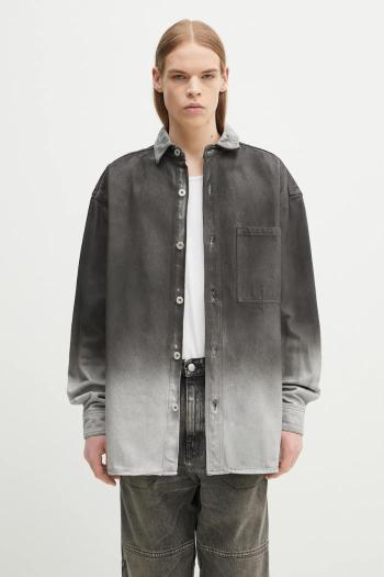Rifľová košeľa Marcelo Burlon Gradient Denim Overshirt Black White pánska, šedá farba, voľný strih, s klasickým golierom, CMYE01DS25DEN0011001