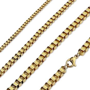 Retiazka z chirurgickej ocele zlatej farby, lesklé hranaté očká - Hrúbka: 2 mm, Dĺžka: 460 mm