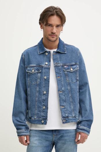 Rifľová bunda Tommy Jeans tmavomodrá farba, prechodná, DM0DM21047