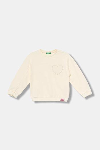 Detská bavlnená mikina United Colors of Benetton béžová farba, jednofarebná, 3NBMG10K2