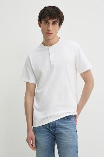 Bavlnené tričko Levi's SS HM HENLEY pánske, biela farba, jednofarebné, A8602