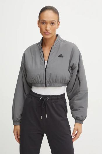 Bunda adidas City Escape dámska, šedá farba, prechodná, oversize, IZ1492