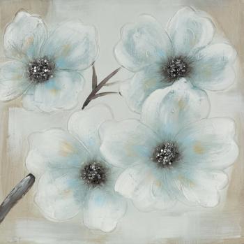 ArtFir Obraz FLOWERS 550 | béžová/modrá 60 x 60 cm