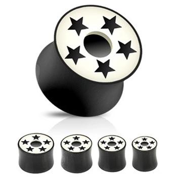 Plug do ucha sedlo - čiernobiely, hviezdy - Hrúbka: 12 mm