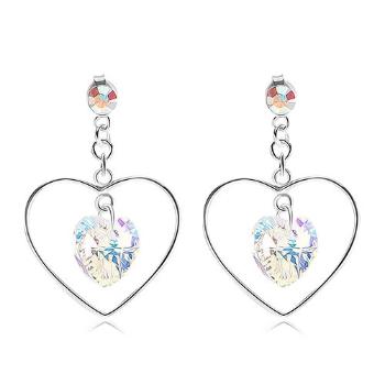 Strieborné 925 náušnice, svetložltý krištáľ Swarovski v tenkej kontúre srdca