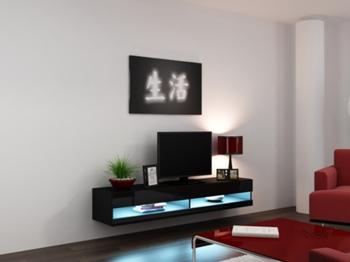 CAMA MEBLE Vigo New 180 tv stolík na stenu čierna / čierny lesk