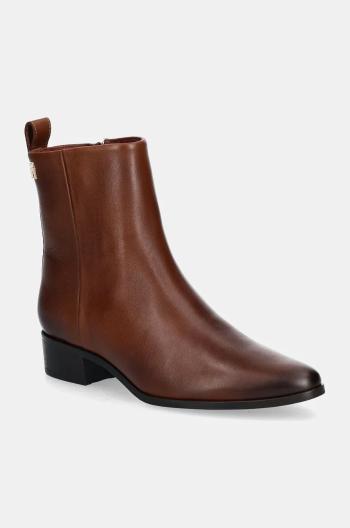 Kožené členkové topánky Tommy Hilfiger LOW COWBOY FLAT LEATHER dámske, hnedá farba, na plochom podpätku, FW0FW08103