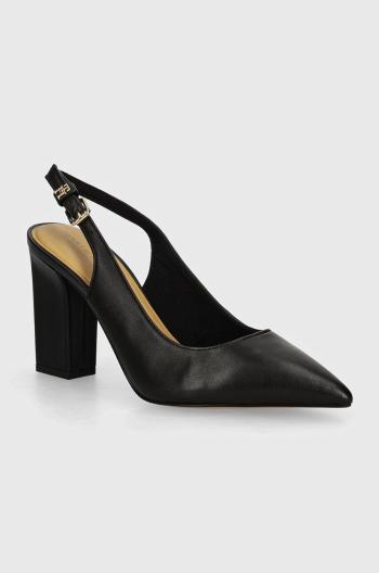 Kožené lodičky Tommy Hilfiger TH BLOCK HIGH HEEL PUMP čierna farba, na podpätku, s otvorenou pätou, FW0FW08289