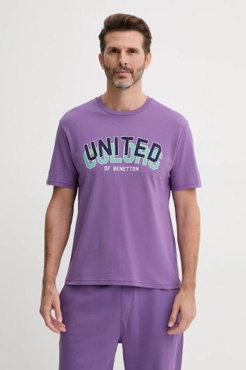 Bavlnené tričko United Colors of Benetton pánske, fialová farba, s potlačou, 3I1XU1096