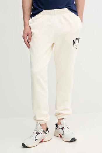 Tepláky Tommy Hilfiger béžová farba, s nášivkou, MW0MW39688