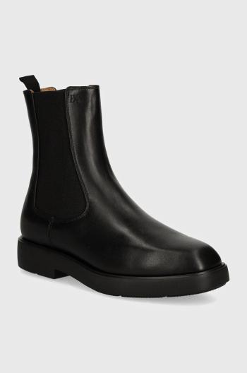 Kožené členkové topánky Emporio Armani čierna farba, na plochom podpätku, EW000425 AF11991 UC001