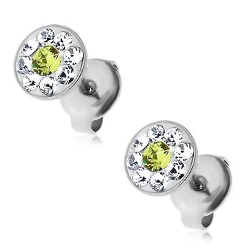 Oceľové náušnice so zeleným a čírymi krištálikmi Swarovski, puzetky