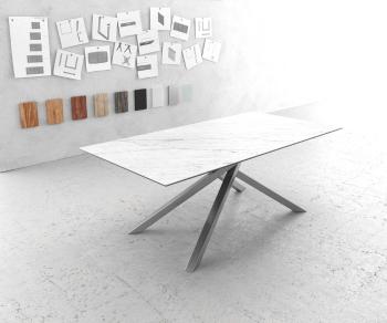 Jedálenský stôl Edge 200x100cm Laminam® keramický biely podstavec kríž