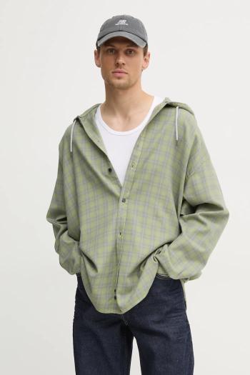 Košeľa Diesel S-DEWNY-HOOD-B SHIRT pánska, zelená farba, voľný strih, so stojačikom, A16214.0TKAG