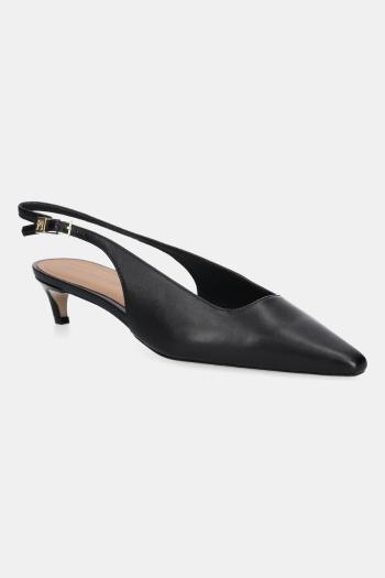Kožené lodičky Tommy Hilfiger SQUARED TOE KITTEN SLINGBACK čierna farba, FW0FW08711