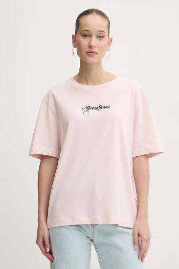 Bavlnené tričko Guess Jeans dámske, ružová farba, W5RI48 K8HM0