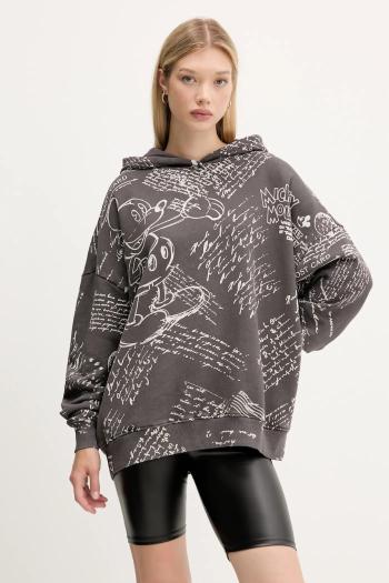 Bavlnená mikina Desigual LETTERS MICKEY šedá farba, s kapucňou, vzorovaná, 25WWSK03