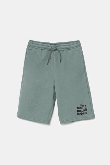Detské krátke nohavice Puma MID90S Long Shorts TR zelená farba, nastaviteľný pás 685151