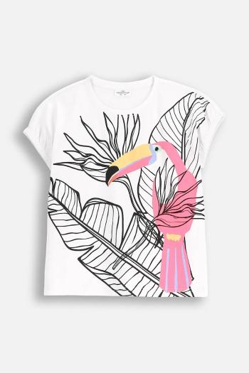 Detské bavlnené tričko Coccodrillo biela farba, TROPICAL STORY GIRL JUNIOR
