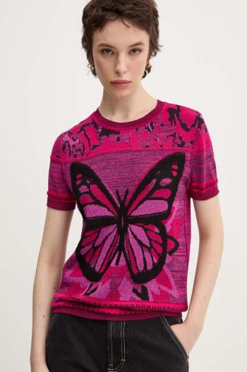 Tričko Desigual BUTTERFLY dámske, ružová farba, 24WWTK08