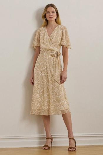 Šaty Lauren Ralph Lauren béžová farba, midi, áčkový strih, 250963474