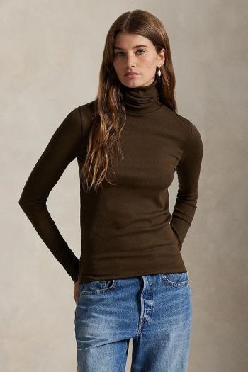 Sveter Polo Ralph Lauren hnedá farba, ľahký, s rolákom, 211976982