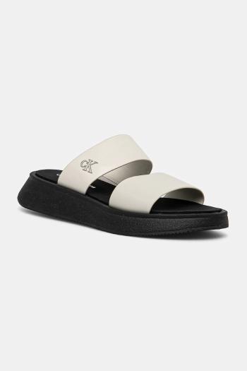 Šľapky Calvin Klein Jeans SANDAL SLIDE DOUBLE STRAP dámske, béžová farba, na platforme, YW0YW01694