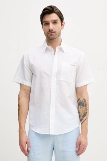Ľanová košeľa Calvin Klein Jeans pánska, biela farba, regular, s klasickým golierom, J30J327296