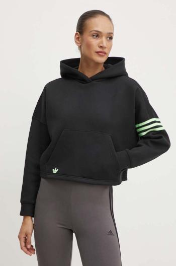 Mikina adidas Originals dámska, čierna farba, s kapucňou, s nášivkou, IU2497