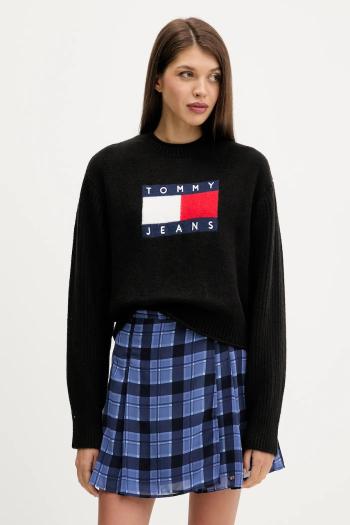 Sveter s prímesou vlny Tommy Jeans čierna farba, ľahký, DW0DW21782