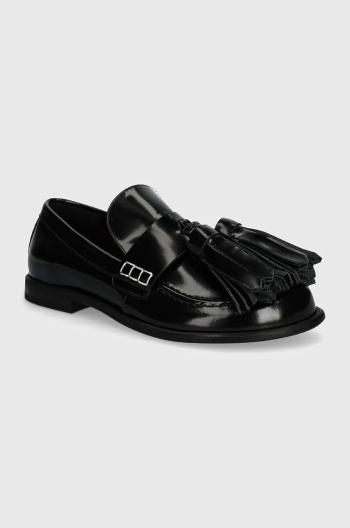 Kožené mokasíny JW Anderson Tassel dámske, čierna farba, na plochom podpätku, ANW43002A