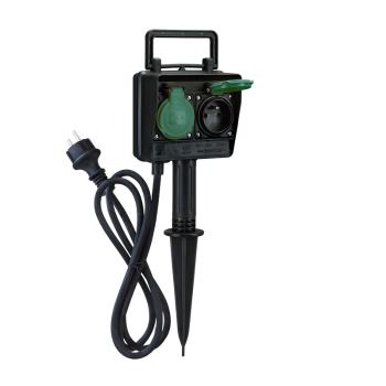 Solight Černý zahradní sloupek s 2 zásuvkami IP44 a gumovým kabelem 1,5 m PG01