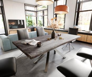 Jedálenský stôl Edge 200x100 XL akácia platina krížová podnož nerezová